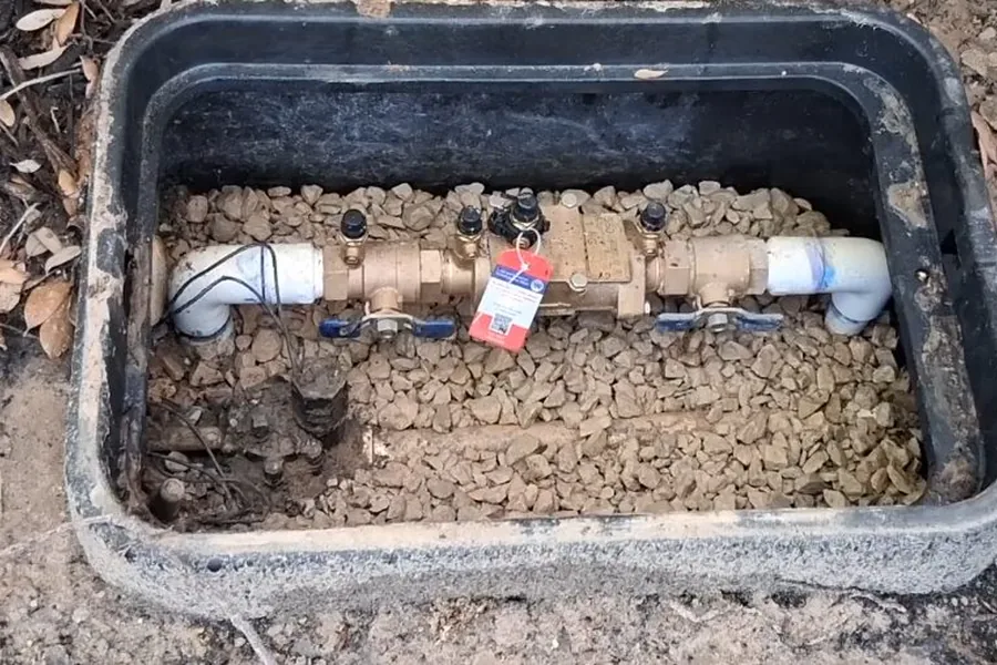 Backflow prevention assembly connected to an irrigation line for Backflow Testing in Fountain Valley, CA in Fountain Valley