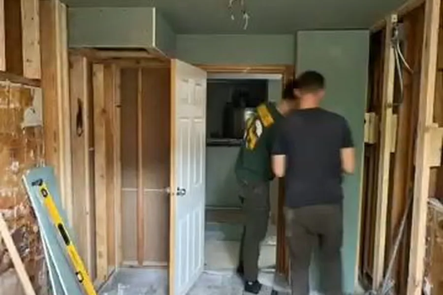 Bathroom remodel rough-in plumbing with open walls and fixtures for Plumber in Cypress, CA in Cypress