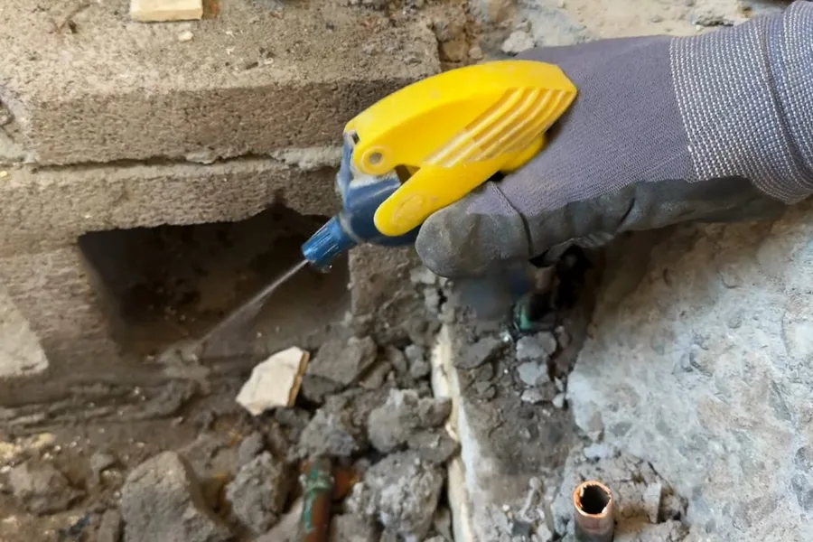 Leak detection equipment and exposed slab repair area for Slab Leak Detection & Repair in Fountain Valley, CA in Fountain Valley near the service area.
