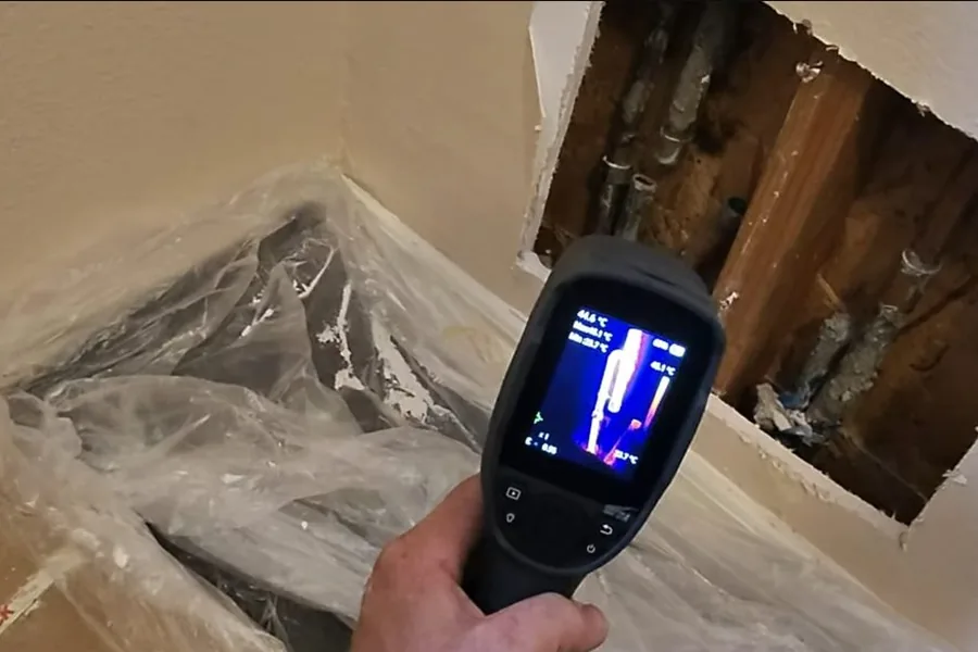 Leak detection equipment and exposed slab repair area for Plumbing in Fountain Valley, CA in Fountain Valley