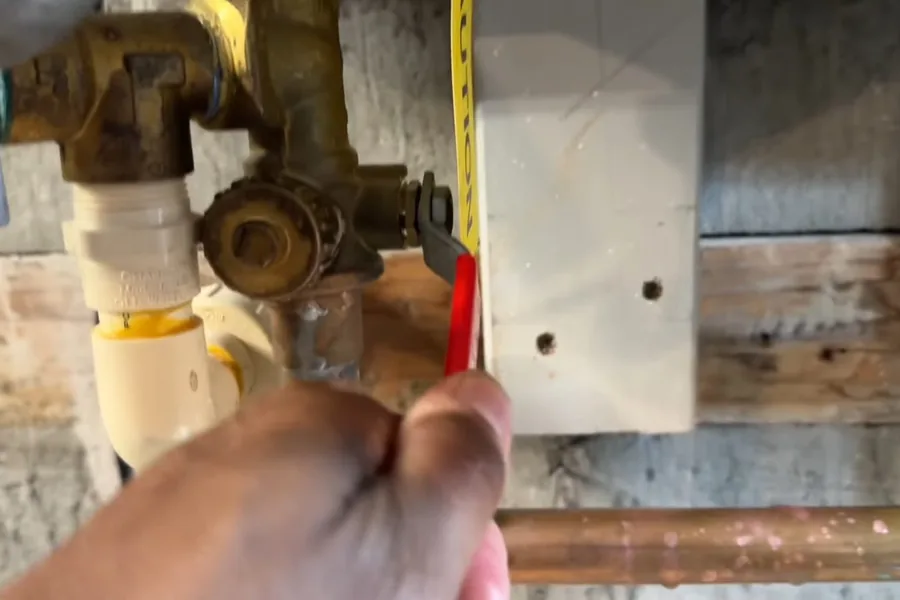 Tankless water heater service valves during flushing for Tankless Water Heater Installation in Fountain Valley, CA in Fountain Valley near the service area.