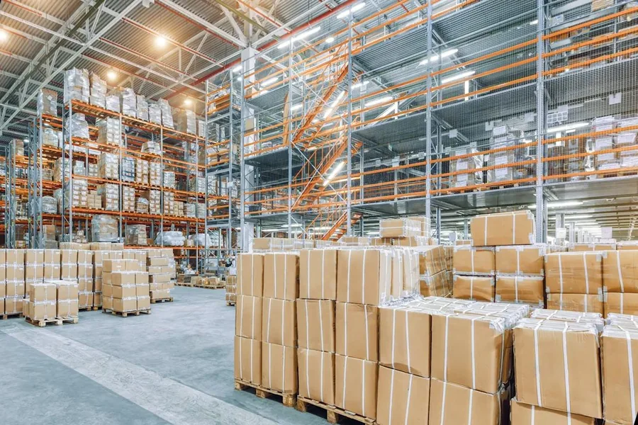 Warehouse aisle with stacked plumbing supplies for Plumber Near the FV Civic Center, CA in Fountain Valley